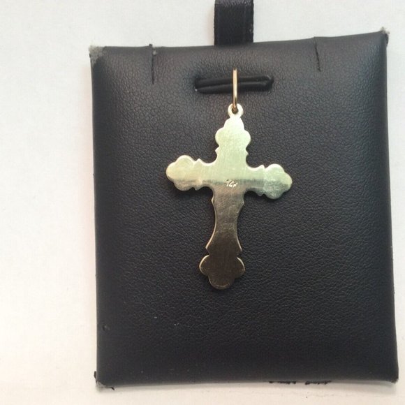 14K Yellow Real Gold  Cross Crucifix Pendant 1.90 grams Jesus 1 3/4 " long - Picture 3 of 8